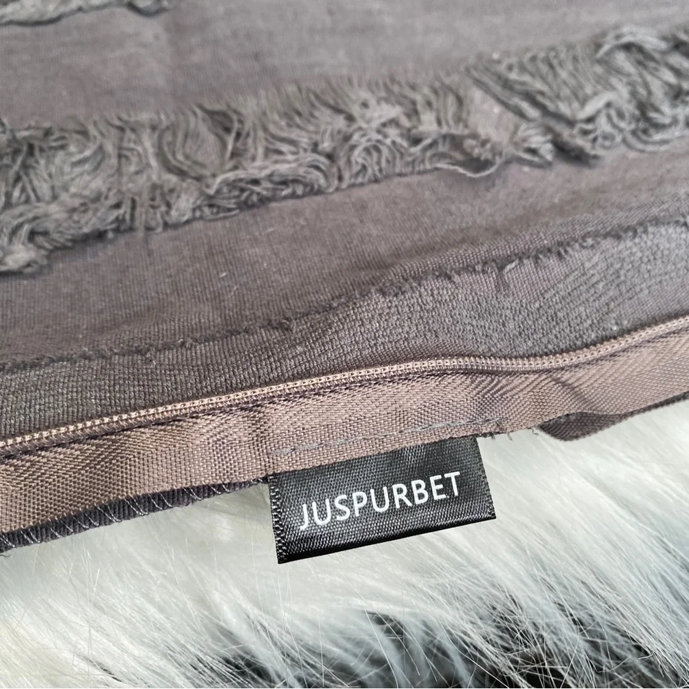 Juspurbet Grey Fringe Euro Sham Single Pillow Cover With Zipper Closure